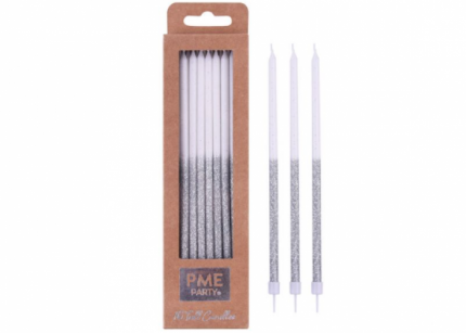 Candele bianche/ argento glitter