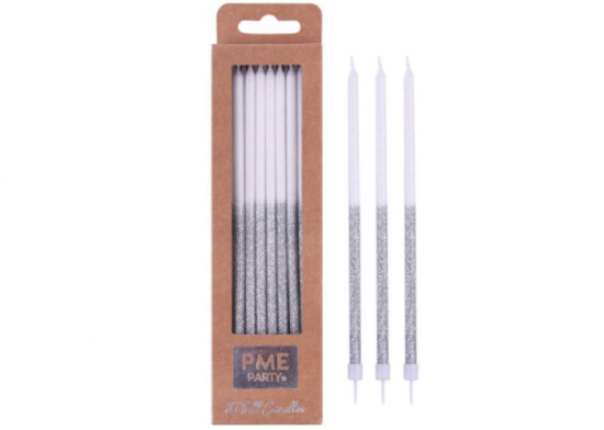 Candele bianche/ argento glitter